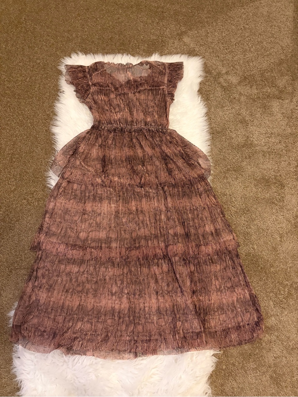 Pink Metalic Tiered Ruffle Maxi Dress